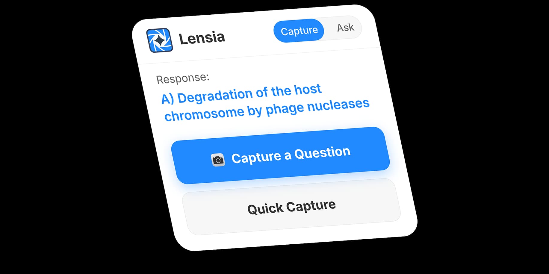 Lensia answer panel showing answer A